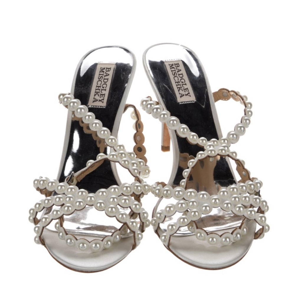 Badgley Mischka Silver Pearl-Embellished Heels - Picture 3 of 5